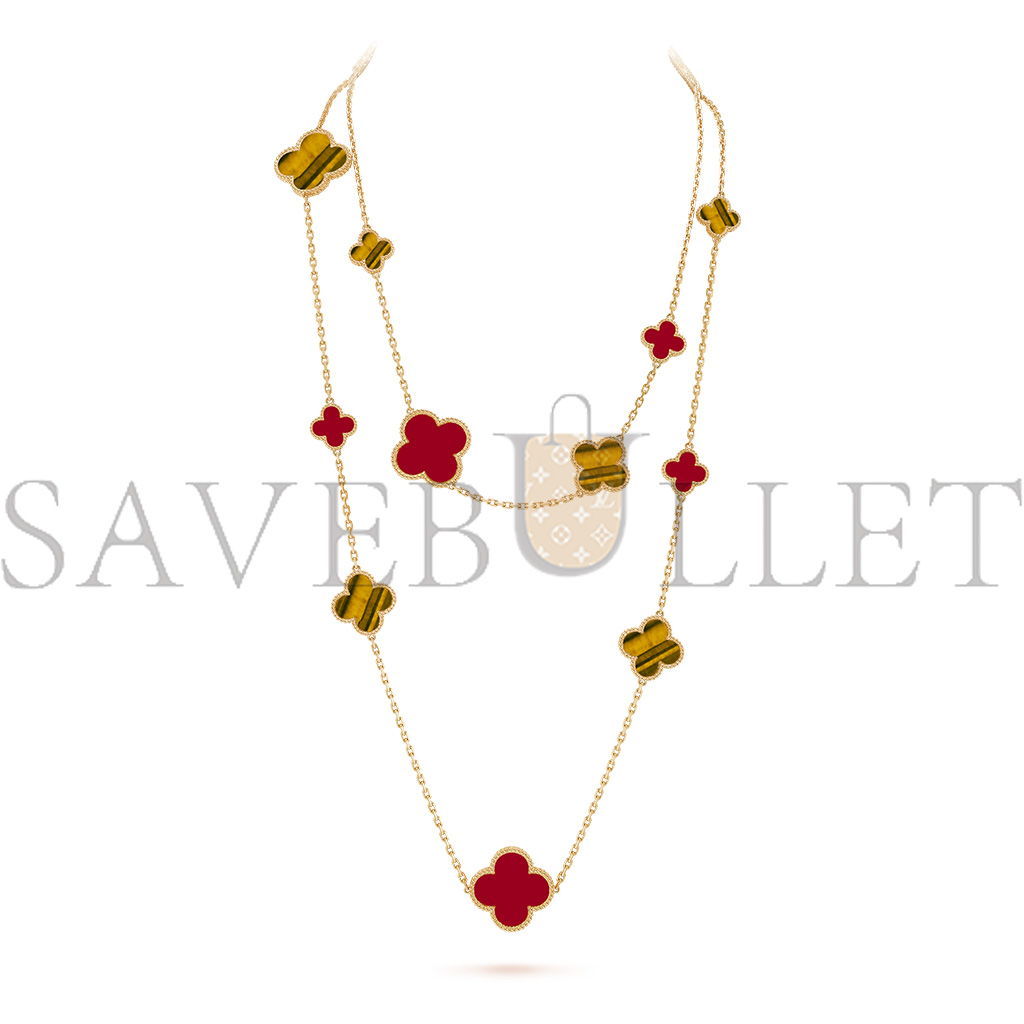 VAN CLEEF ARPELS MAGIC ALHAMBRA LONG NECKLACE, 16 MOTIFS - YELLOW GOLD, CARNELIAN, TIGER EYE  VCARN5JO00